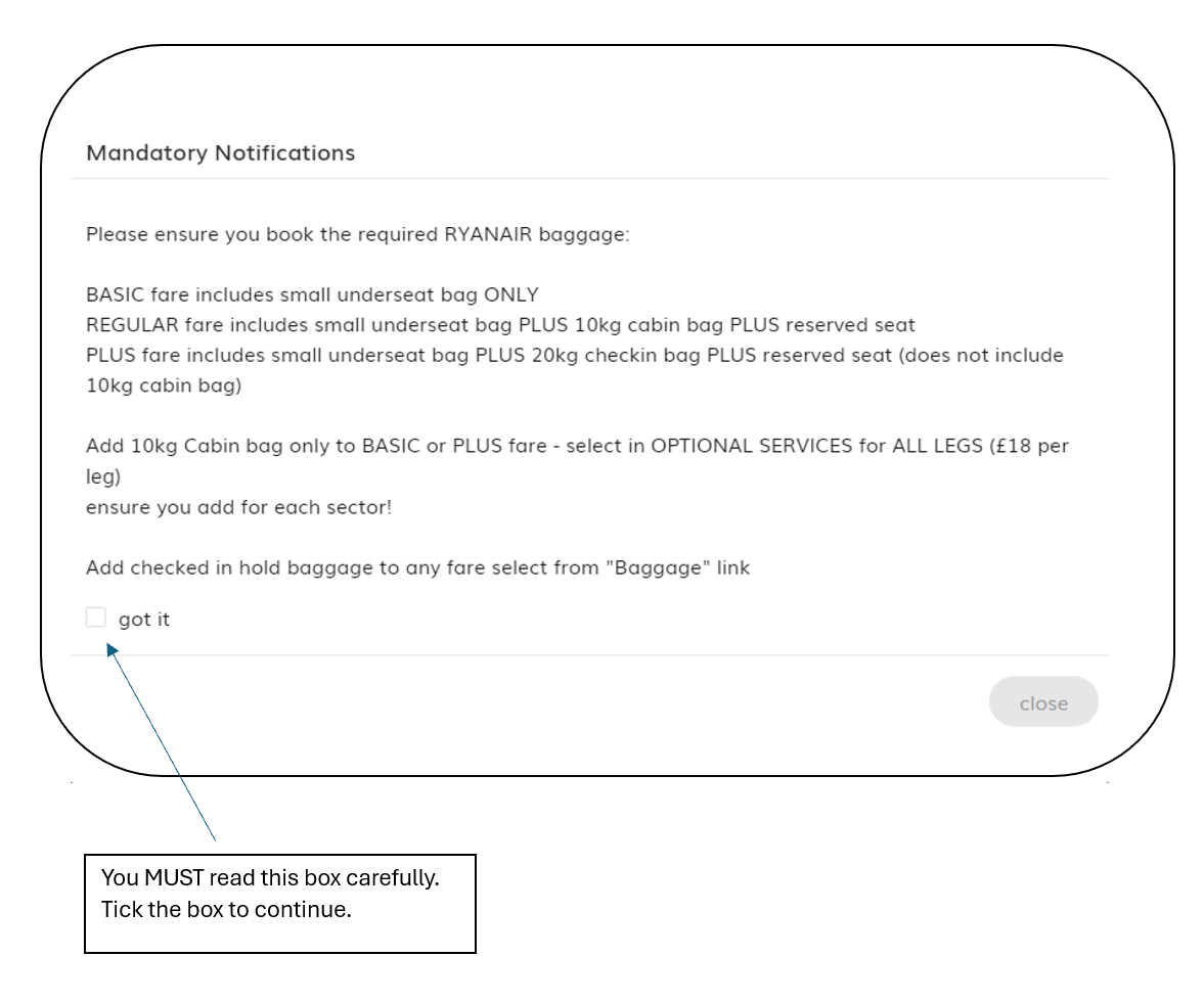 Mandatory box lowcost luggage atriis -faq screenshot